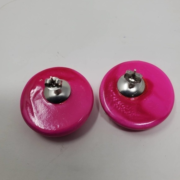 Vintage Elite Round Pink Art Deco Pierced Fashion Earrings 80's Vibe - Picture 3 of 4